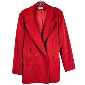 VTG 60's Jill Jr Womens Red Pea Coat Sz M Worumbo Wool Double Breasted Holiday